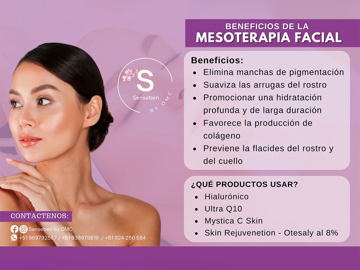 Mesoterapia facial aplicada para rejuvenecer la piel, hidratar y mejorar la textura del rostro