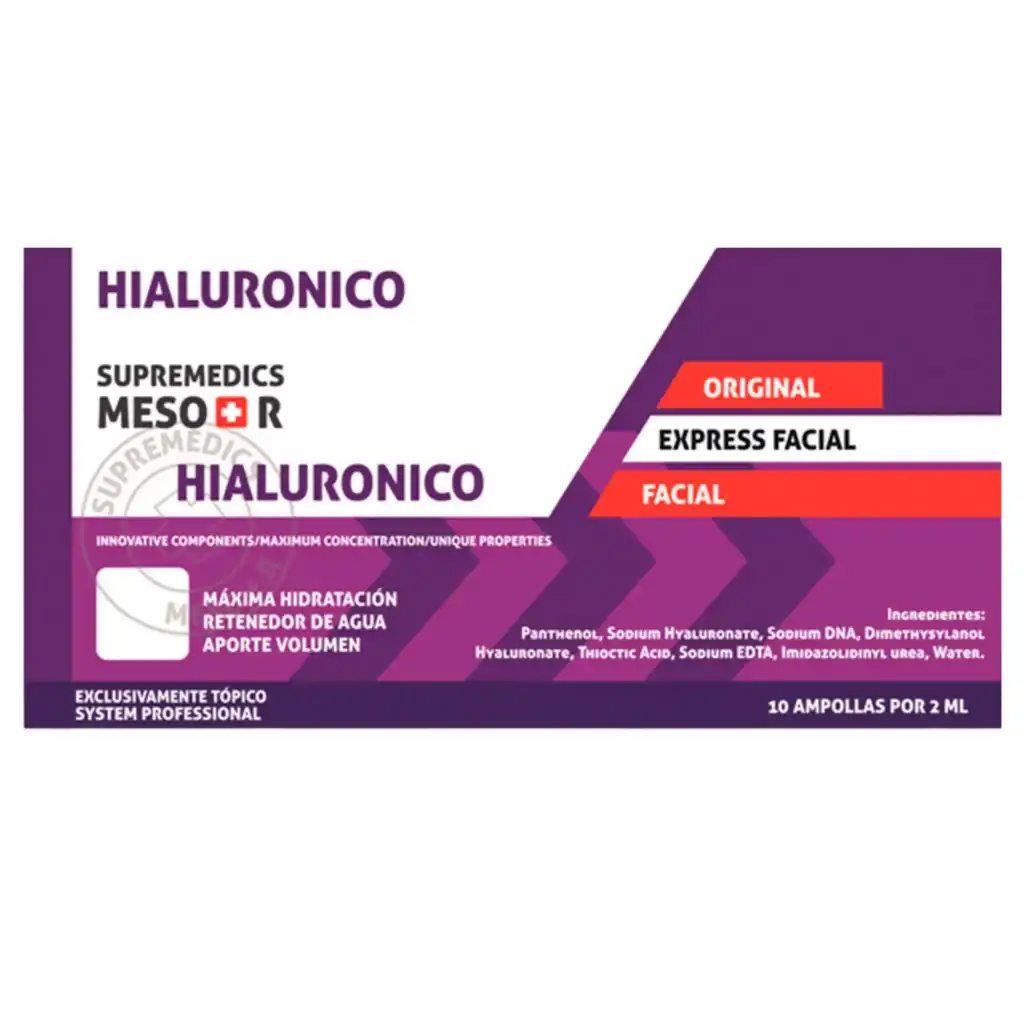 SUPREMEDICS HIALURONICO 1x2ml, Ácido Hialurónico Hidratante, Rejuvenecimiento e Hidratación Facial Profesional
